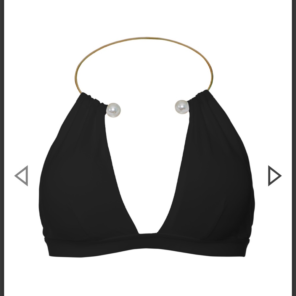 Flirt and Tan Black High-Leg Bikini with Chain necklace with pearls